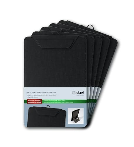 SIGEL KB101/5 Speisekarten-Klemmbrett A5, schwarz, mit Aufstellfunktion, stabiles Clipboard, 5er Pack von Sigel