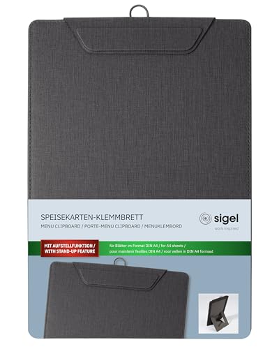 SIGEL KB110 Speisekarten-Klemmbrett A4, anthrazit, mit Aufstellfunktion, stabiles Clipboard von Sigel