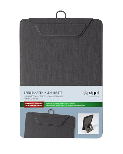 SIGEL KB111 Speisekarten-Klemmbrett A5, anthrazit, mit Aufstellfunktion, stabiles Clipboard von Sigel