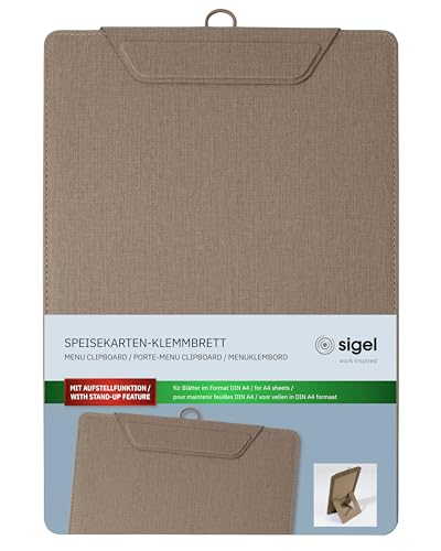 SIGEL KB120 Speisekarten-Klemmbrett A4, beige, mit Aufstellfunktion, stabiles Clipboard von Sigel