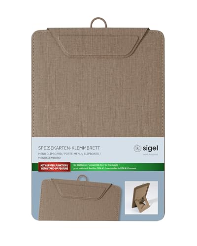 SIGEL KB121 Speisekarten-Klemmbrett A5, beige, mit Aufstellfunktion, stabiles Clipboard von Sigel