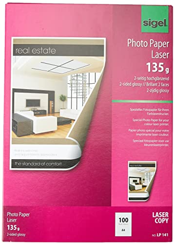 SIGEL LP141 Fotopapier für Laser / Kopierer, A4, 100 Blatt, 2seitig glossy, hochweiß, beidseitig bedruckbar, 135 g von Sigel