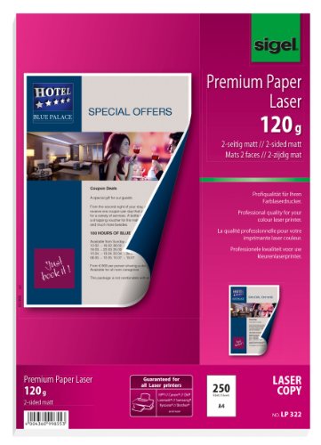 SIGEL LP322 Premium-Laser / Kopier-Papier, A4, 250 Blatt, superweiß, beidseitig bedruckbar, 120 g von Sigel