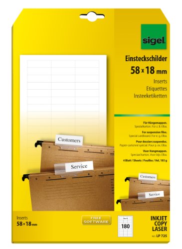 SIGEL LP725 Blankoschilder für Hängeregistratur weiß (A4, 180 Stück, 58x18 mm) für Elba, Beschriftungsschilder, mit ultra-feiner Mikroperforation von Sigel