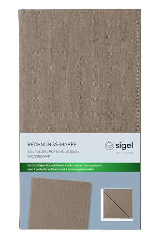 SIGEL RM102 Rechnungsmappe, beige mit edler Leinenstruktur, strapazierfähig und leicht abwischbar, 23 x 13 cm von Sigel