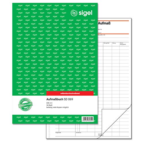 SIGEL SD069 Aufmaßbuch selbstdurchschreibend, beliebig viele Kopien, A4, 50 Blatt, aus nachhaltigem Papier von Sigel