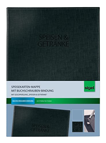 SIGEL SM131 Speisekarten-Mappe mit Buchschrauben-Bindung für A4, schwarz mit edler Leinenstruktur, strapazierfähig und leicht abwischbar von Sigel