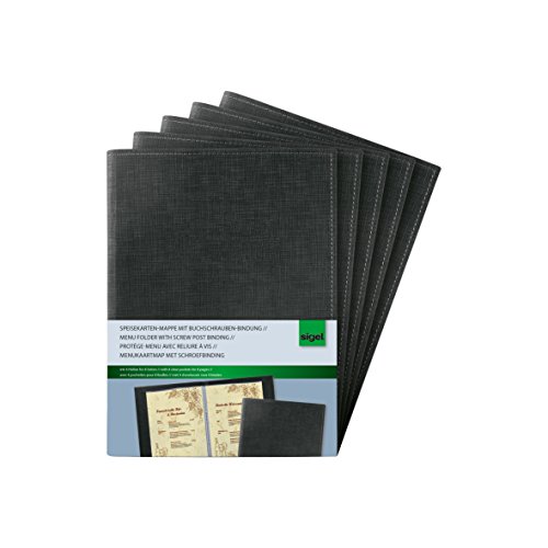 SIGEL SM135/5 Speisekarten-Mappen / Dokumentenmappen mit Buchschrauben-Bindung für A5, 5-er Pack, schwarz mit edler Leinenstruktur, strapazierfähig und leicht abwischbar von Sigel