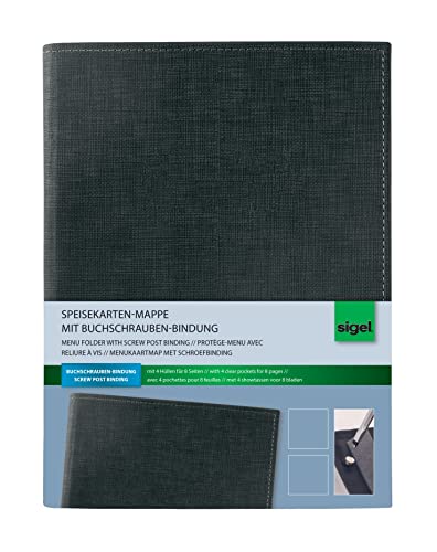 SIGEL SM135 Speisekarten-Mappe / Dokumentenmappen mit Buchschrauben-Bindung für A5, schwarz mit edler Leinenstruktur, strapazierfähig und leicht abwischbar von Sigel