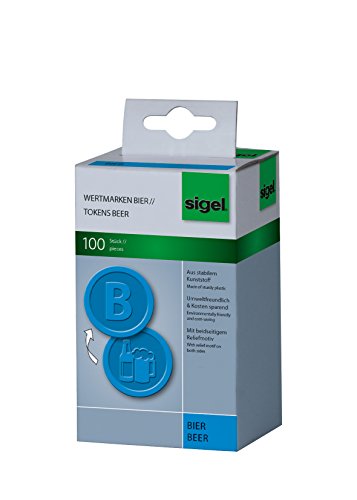 SIGEL WM005 Wertmarken Chips / Pfandmarken Bier, blau, 100 Stück, Ø 25 mm, aus stabilem Kunststoff, wiederverwendbar von Sigel