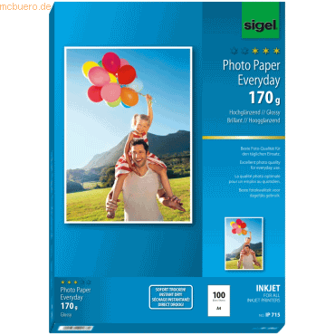 Sigel Fotopapier Everyday plus A4 170g/qm VE=100 Blatt glossy von Sigel