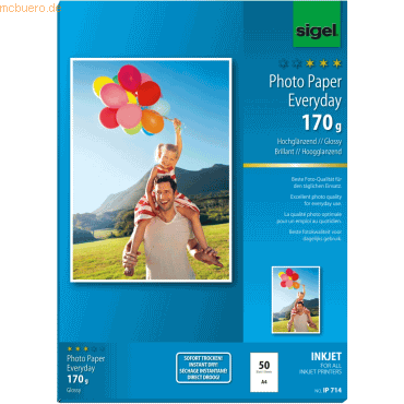 Sigel Fotopapier Everyday plus A4 hochglänzend 170g 50 Blatt von Sigel