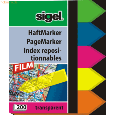 Sigel Haftmarker Pfeil 60x45mm VE=200 Blatt 5 Farben von Sigel