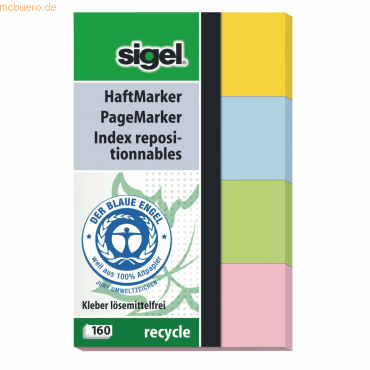 Sigel Haftmarker Recycle 50x80mm 160 Blatt gelb blau grün rot von Sigel