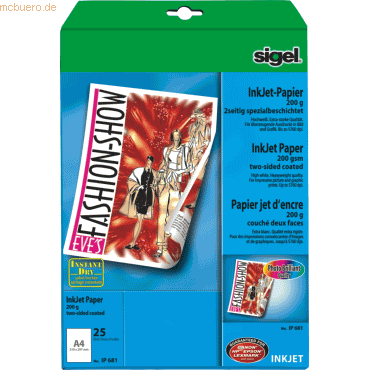 Sigel InkJet-Papier A4 200g/qm 25 Blatt 2seitig spezialbeschichtet von Sigel