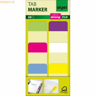 Sigel Tab Marker extra strong 25x38mm farbig sortiert 60 Stück von Sigel