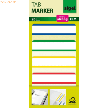 Sigel Tab Marker extra strong 50x38mm farbig sortiert 20 Stück von Sigel