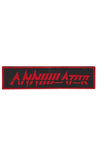 SigitasTrading Annihilator Thrash Metal Band Patch, Rot, Rechteckig, 1 Stück, Iron-On, Mittel, Heavy Metal, Metal, Embroidered Patch, Bandpatch von SigitasTrading