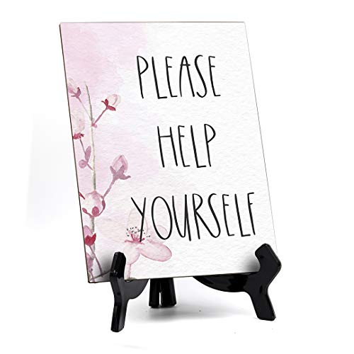 Signs ByLITA Tischschild mit Aufschrift "Please Help Yourself", mit Staffelei, Blumenranken-Design, 15 x 20 cm von Signs ByLITA