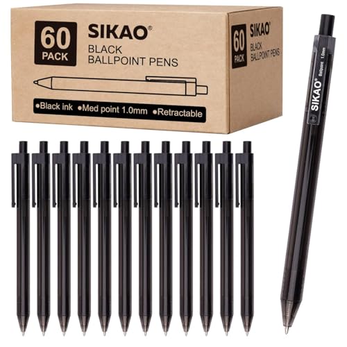 Sikao kugelschreiber, Klick einziehbare Kugelschreiber hochwertig Medium Point 1.0MM, kugelschreiber schwarz, kugelschreiber set, kulischreiber, pen(Box von 60 Pack) von Sikao