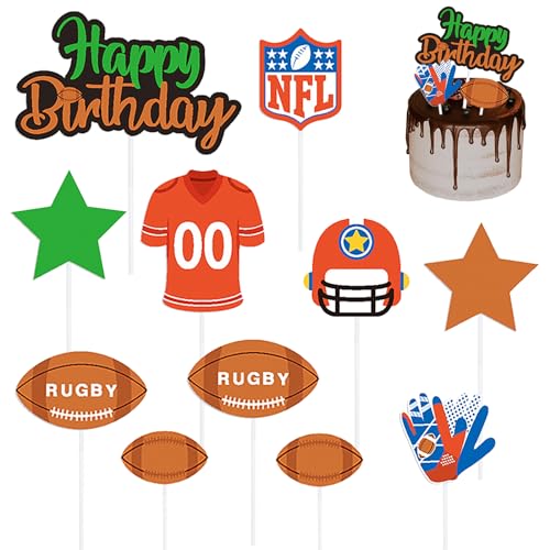 Silars American Football Cake Topper, 11 Stücke Happy Birthday Tortendeko Rugby Kuchen Deko Geburtstag, Football Tortenaufleger für Kuchen DIY Deko für Jungen Mann Geburtstagsparty Kuchen Dekoration von Silars