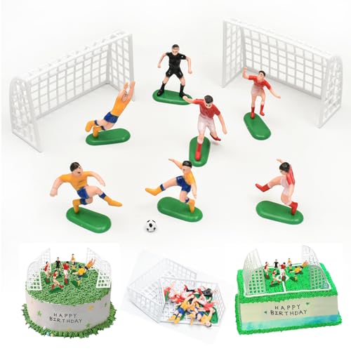 Silars Fussball Figuren Kuchen Deko, 9 Stücke Tortendeko Fussball Figuren Decoration Football pour Gâteau, Fußball Spieler Figur mit Tor Kuchenaufsätze für Fußball Thema Geburtstag von Silars