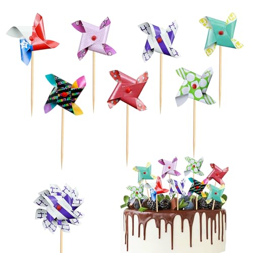 Silars Tortenaufleger Windmühle, 24pcs Kuchen Deko Geburtstag Windmühle Muffin Deko, Tortendeko Windrad Klein für Kuchen DIY Deko für Geburtstag, Valentinstag, Hochzeitstag (Kleiner) von Silars