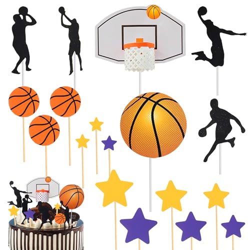 Silars Tortendeko Basketball, 18stk Thema Tortenaufleger Basketball Happy Birthday Tortendeko Cake Topper Geburtstag, Basketball Kuchen Topper für Geburtstagskuchen Dekorationen von Silars