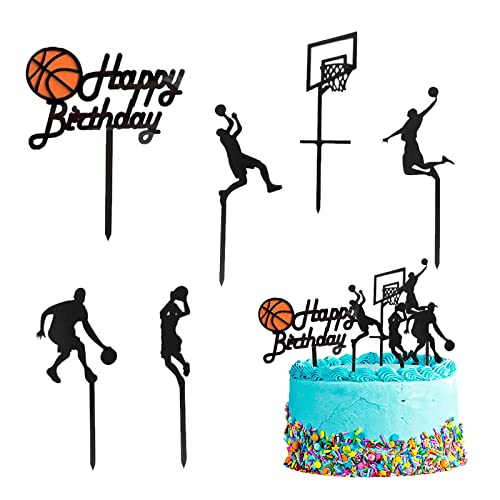 Silars Tortendeko Basketball, 6stk Acryl Tortenaufleger Basketball Happy Birthday Tortendeko Cake Topper Geburtstag, Basketball Kuchen Topper für Geburtstagskuchen Dekorationen in Geburtstag Party von Silars