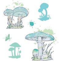 Sizzix Framelits Stanzschablone und Clear Stamps "Painted Pencil Mushrooms" von Silber