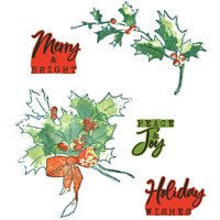 Sizzix Stanzschablone und Clear Stamps "Pencil Line Holly by 49 and Market" von Silber