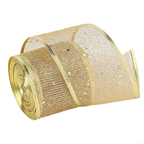 Sileduove Schleifenband Weihnachten,1 Rolle Band Glitter Wired Ribbon/Organza Sheer Ribbon with Gold Glitter Swirl Pattern(2,5 Zoll breit und Länge von 2 Metern/Rollen)(Hollow）(Phnom Penh screen) von Sileduove