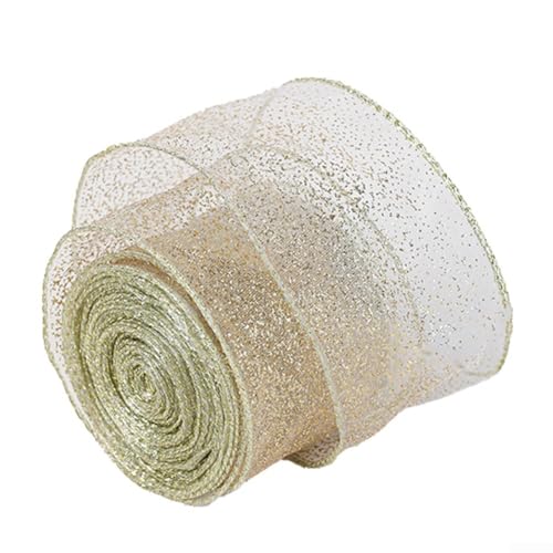 Sileduove Schleifenband Weihnachten,1 Rolle Band Glitter Wired Ribbon/Organza Sheer Ribbon with Gold Glitter Swirl Pattern(2,5 Zoll breit und Länge von 2 Metern/Rollen)(Hollow）(Transparent) von Sileduove