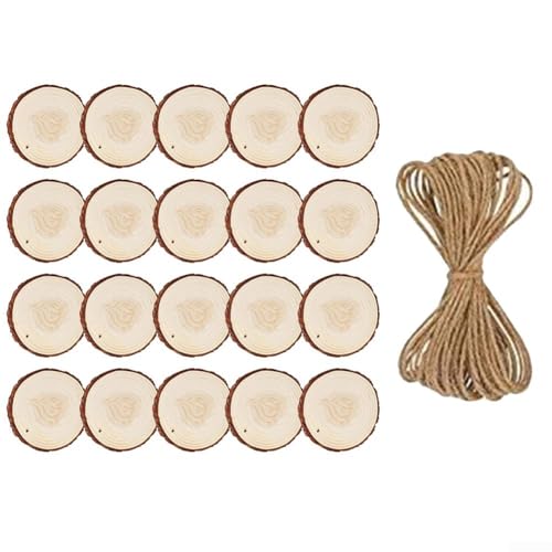 Sileduove Weihnachts Holz Ornamenten Mit Löchern, Weihnachts Holz Ornamente, Runde Holzschnitt Festival Home Holz Weihnachten Baum Strap Hanf Seil(20PCS) von Sileduove