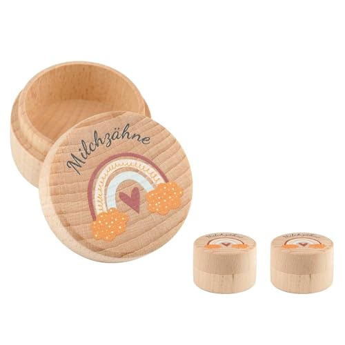 2 Stücke Milchzahndose Personalisiert aus Holz, Milchzahndose aus Holz mit Schraubdeckel, Zahndose Milchzähne, Zahnfee Box, mit UV-Druck Zahndose Milchzähne für Milchzähne zur Aufbewahrung von Silent-Qiaoyou