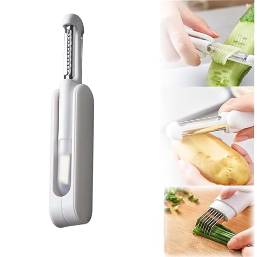 3 in 1 Multifunctional Rotary Paring Knife, Obstschäler, KartoffelschäLer, Sparschäler, Edelstahl-Gemüseschäler, Obst und Gemüseschäler, Kann Schälen Würfeln Reiben und in Scheiben Schneiden von Silent-Qiaoyou