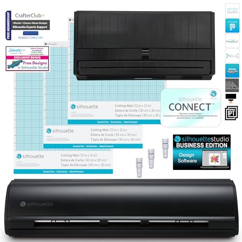 Silhouette Cameo 5 Business Bundle - 3 Schneidematten, 3 Autoklingen, Silhouette Studio Business Edition Software mit Connect-Plug-in und Roll-Feeder (mattschwarz) von Silhouette