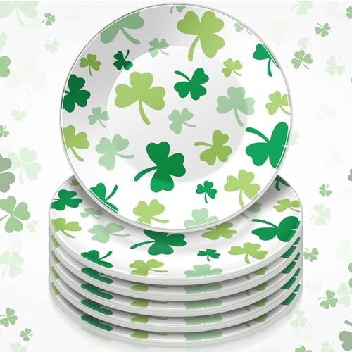 SiliFine 6 Stück 15,2 cm St. Patrick's Day Keramik Dekorative Teller Irisches Kleeblatt Geschirr Teller Blatt Kleeblatt Display Teller für St. Patrick's Feier, Dinnerparty, Hochzeit (weiß) von SiliFine