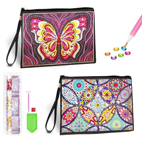 2 Stück Diamond Kosmetiktasche, Diamond Painting Kinder, Bastelset Mädchen 5 6 7 8 9 10 Jahre, DIY Geldbörsen Taschen Cosmetic Bag, Malerei Einkaufstasche für Frauen Mädchen Kinder von Silkwish