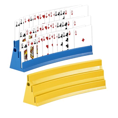 2X Spielkartenhalter Plastik zum Hinstellen - Kartenhalter mit Filzstreifen für Spielkarten - Spielkartenständer für Senioren und Kinder - Card Holder Erwachsene - Freisprech Kartenständer - 2er Set von Silkwish