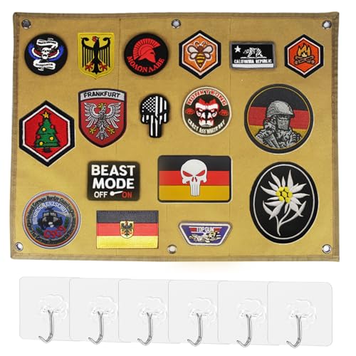 58 x 45cm Klettwand - Kletttafel Patches Klett mit 4 Haken - Patches Organizer Display - Wand Kletttafel Klettmatte - Taktisch Militär Klettwand mit Ösen - Faltbar Organizer Display Tafel (Braun) von Silkwish