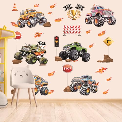 90x30cm Wandsticker Auto - Wandtattoo Kinderzimmer Junge Transporte Fahrzeuge - Monster Trucks Wandaufkleber - Selbstklebend Wandtattoo Rennauto für Junge Mädchen Schlafzimmer Babyzimmer Wanddeko von Silkwish