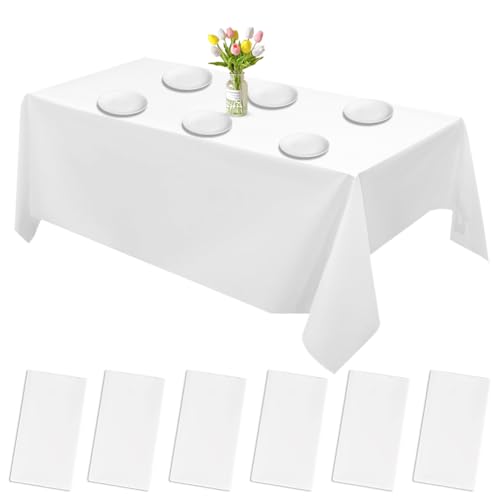 Silkwish 6 Stück Einweg Tischdecke Weiß, 137 x 274cm Einweg Biertische Tischdecken, PEVA Wasserdicht Rechteckige Tischdecken für Hochzeit, Party, Geburtstag, Weihnachten von Silkwish