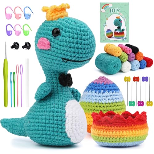 Silkwish Häkelset für Anfänger Tiere, Dinosaurier Häkelnadel Set, Häkeltiere Set Anfänger, mit Häkelnadeln Garn 11 Farben, DIY-Häkelpakete, Kommt mit Handbuch und Videoerklärung von Silkwish