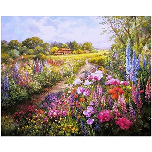 DIY 5D Diamant Malerei Kit Garten Blumen Landschaft Diamond Painting Bilder Vollbohrer Diamant Gemälde Malen Nach Zahlen Diamant Stickerei Wall/Eingang/Büro Dekorationen 70x100cm/28x40inch Round von SilkyShy