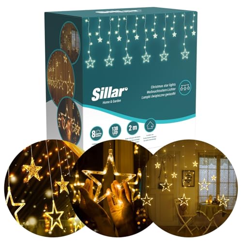 Sillar Weihnachtsdeko LED Sterne Weihnachtsbeleuchtung, Weihnachtsdeko Fenster, Fenster Weihnachtsbeleuchtung, LED Lichtervorhang 2m, Stern Lichter Fenster, Warm Fenster Lichterkette Sterne Innen von Sillar