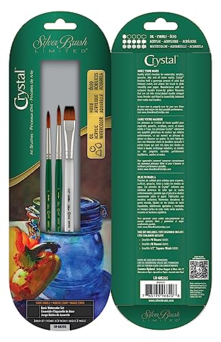 Silver Brush Limited CR-6820S Kristall-Aquarell-Set, 3-teilig, 1,27 cm quadratisch, Größe 6 und 8, runde Pinsel, kurzer Griff von Silver Brush Limited