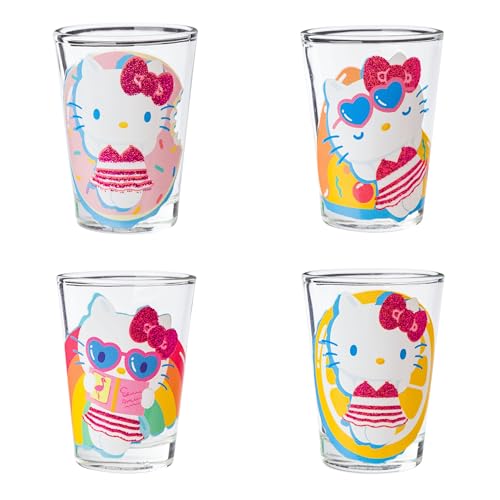 Silver Buffalo Sanrio Hello Kitty Summer Pool Floatie Glitter Mini-Glas-Set, 42,5 ml, 4 Stück von Silver Buffalo