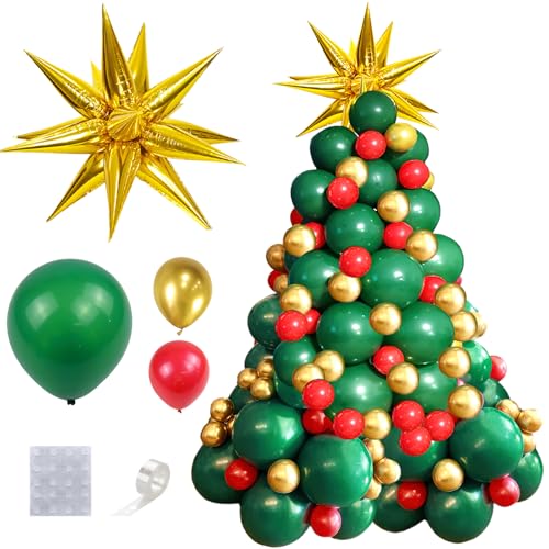 Luftballon Weihnachtsbaum, Grün, Gold und Rot, SilverChry 91 Weihnachtsdeko Luftballons Set, Luftballons pro Packung,Weihnachten Ballons Girlande Grün von SilverChry