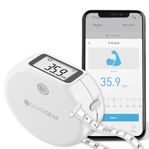 Silvergear® Smart Körperumfangmaßband | Bluetooth Fitnessmaßband | Intelligentes Maßband mit App | Körpermaßband Muskelaufbau oder Schwangerschaftsbauch | Smart Körper-und Umfangmaßband Zoll- von Silvergear